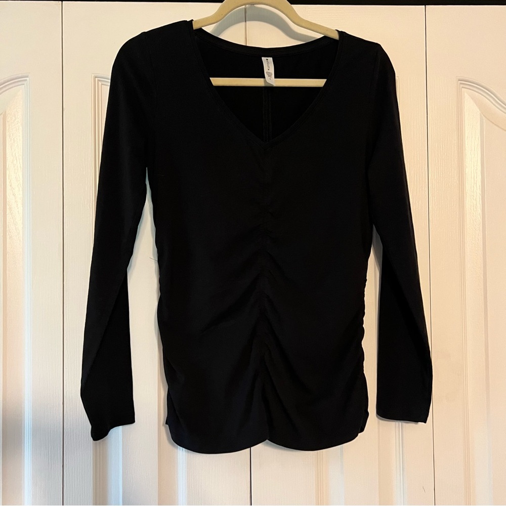Athleta Black V-Neck Ruched Blouse